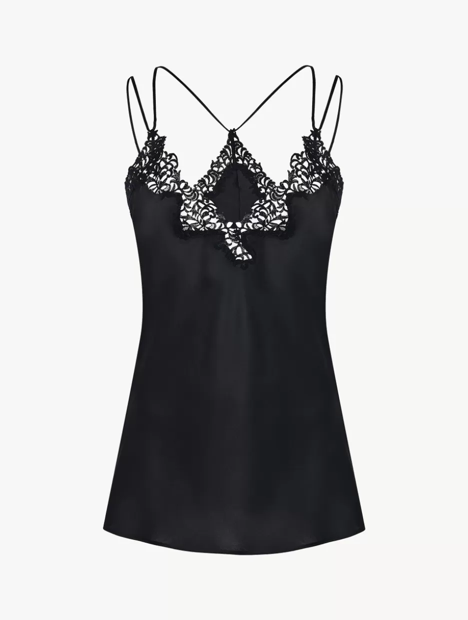 Camisoles | Pajamas-La Perla Camisole In Silk With Macramé Frastaglio Black