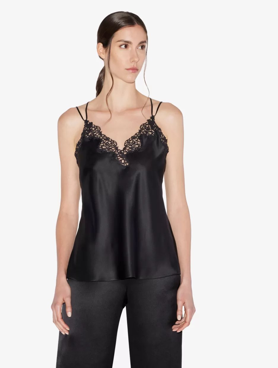 Camisoles | Pajamas-La Perla Camisole In Silk With Macramé Frastaglio Black