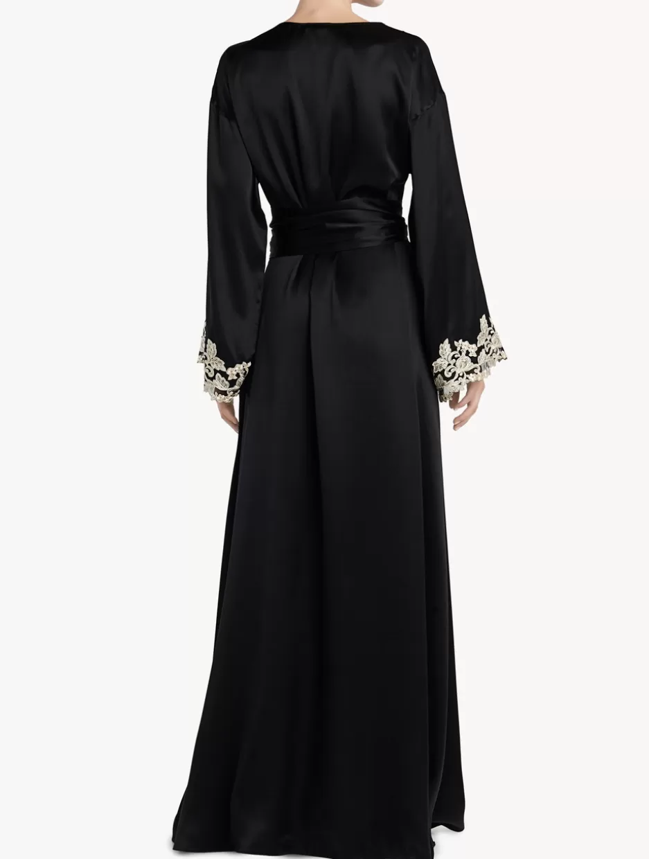 Robes | Silk Sleepwear-La Perla Long Silk Robe With Frastaglio Black