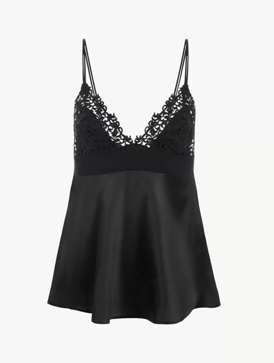 Camisoles | Pajamas-La Perla Silk Camisole With Macrame Frastaglio Black
