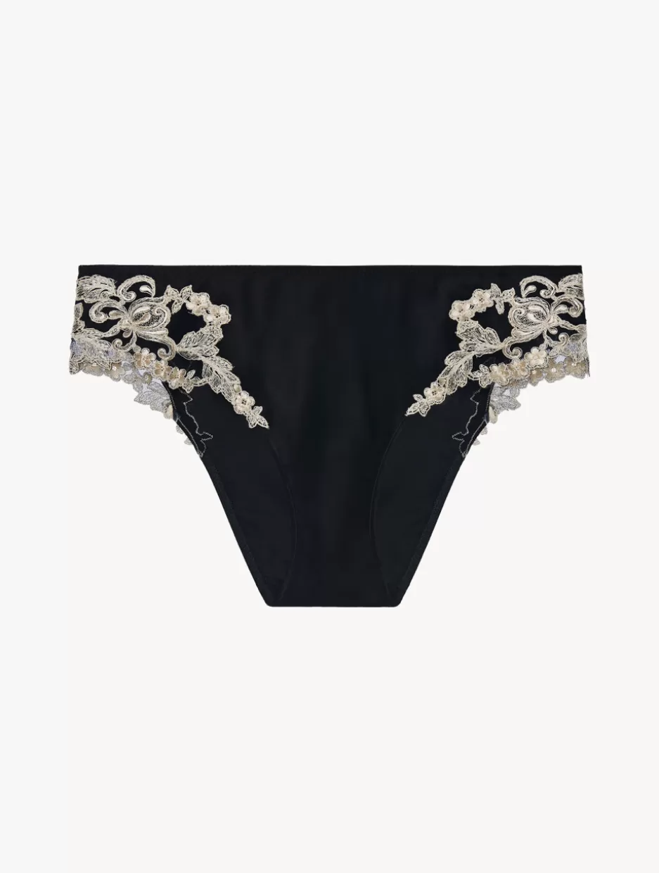 Mid-rise-La Perla Silk Medium Briefs With Frastaglio Black