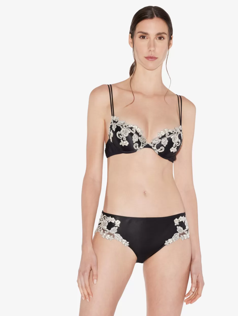 Mid-rise-La Perla Silk Medium Briefs With Frastaglio Black
