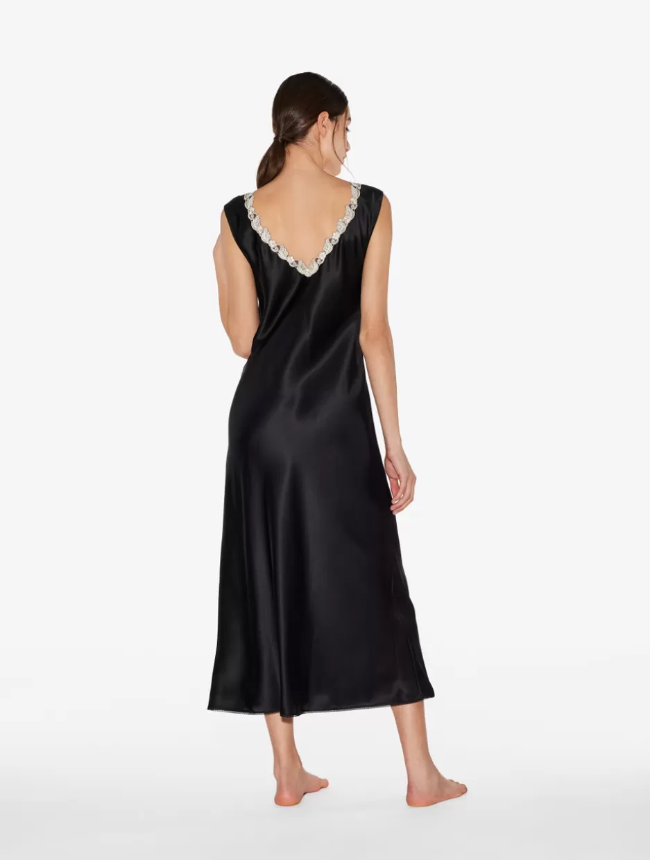 Slips & Dresses | Silk Sleepwear-La Perla Silk Satin Long Nightgown With Frastaglio Black