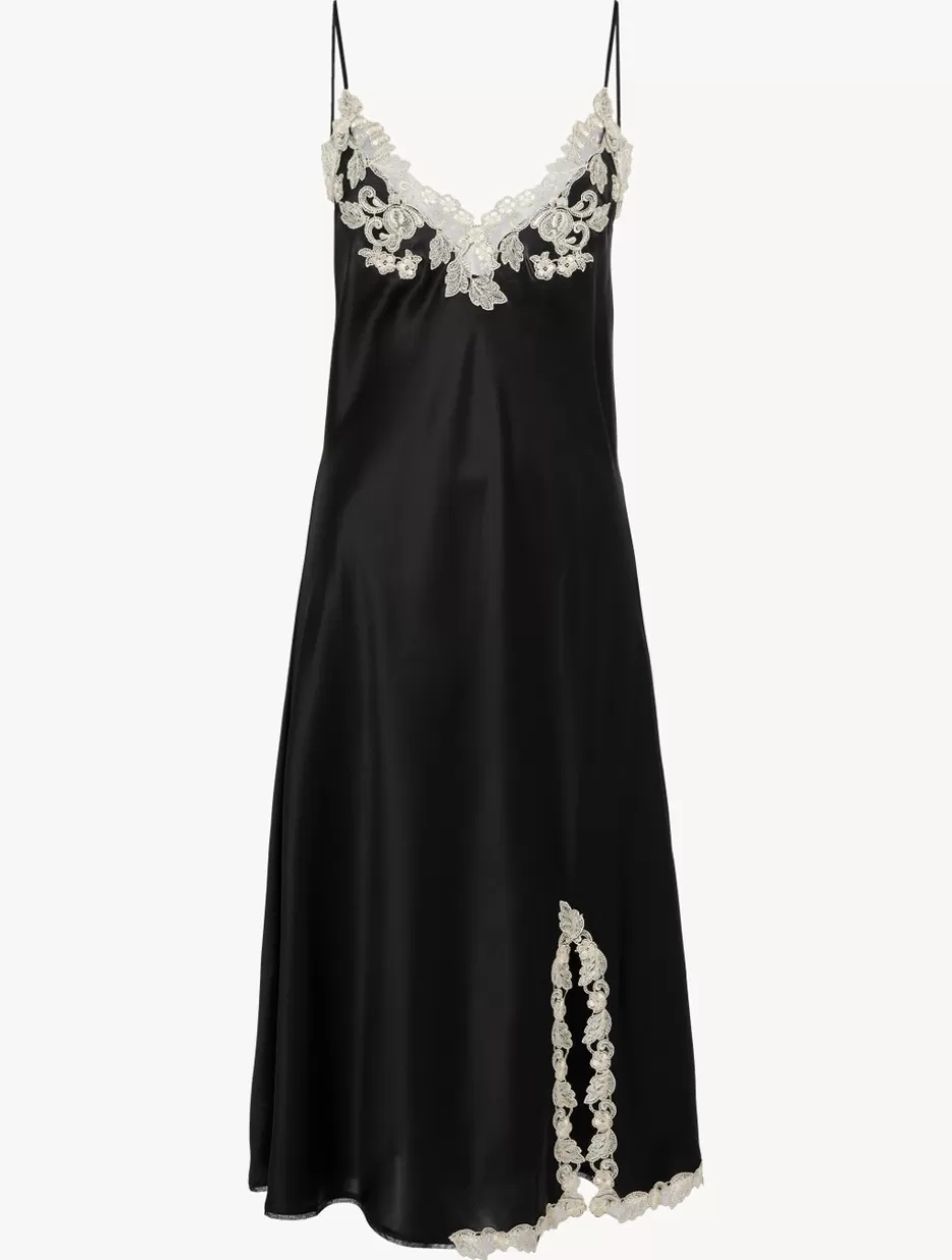 Pajamas | Slips & Dresses-La Perla Silk Satin Short Nightgown With Frastaglio Black