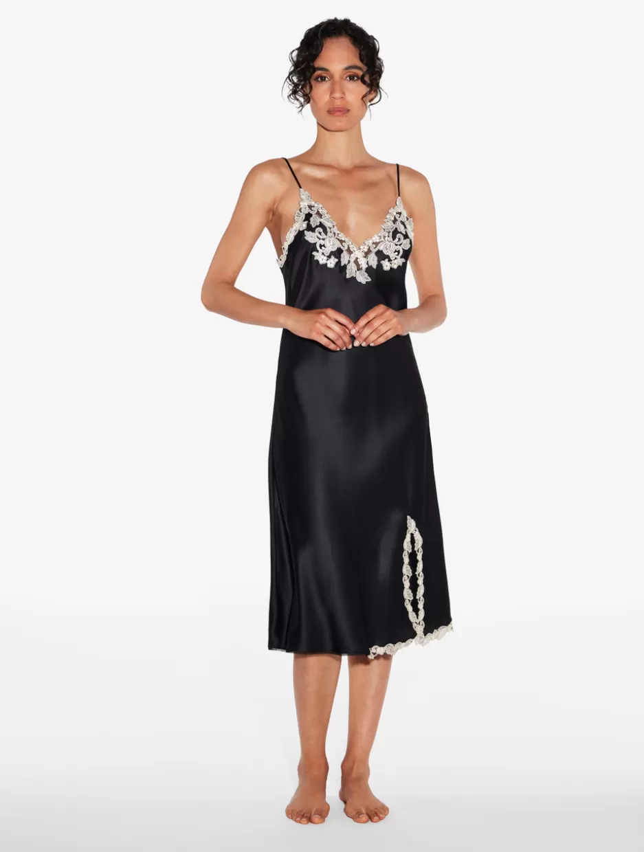 Pajamas | Slips & Dresses-La Perla Silk Satin Short Nightgown With Frastaglio Black