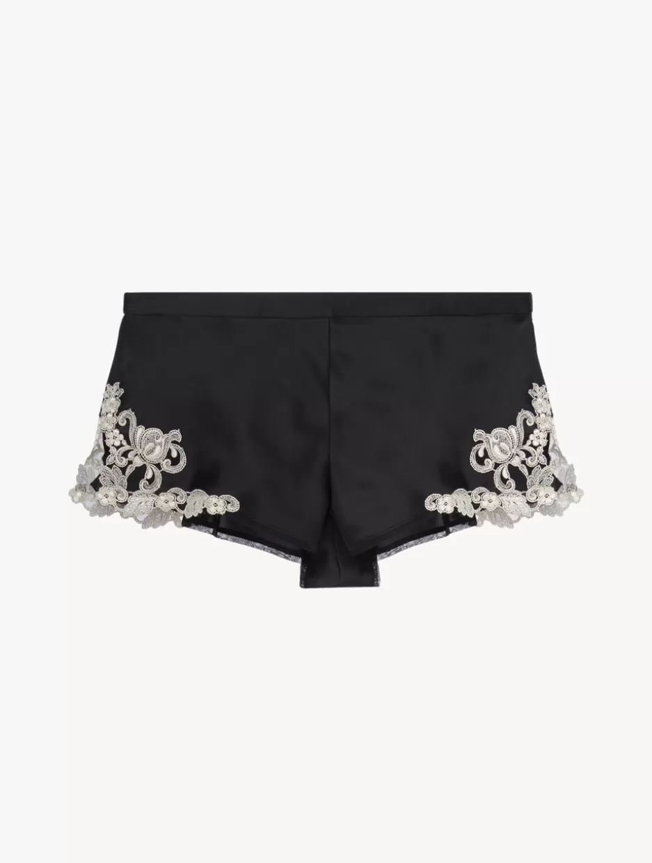 Pajamas | Sleep Shorts & Trousers-La Perla Silk Satin Sleep Shorts With Frastaglio Black