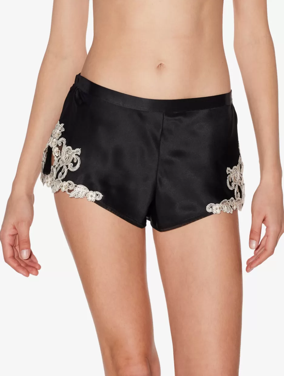 Pajamas | Sleep Shorts & Trousers-La Perla Silk Satin Sleep Shorts With Frastaglio Black