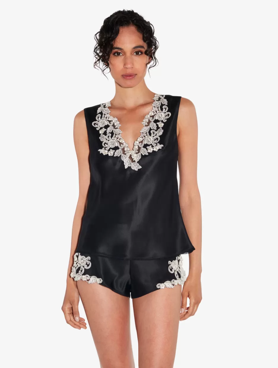 Camisoles | Pajamas-La Perla Silk Satin Top With Frastaglio Black