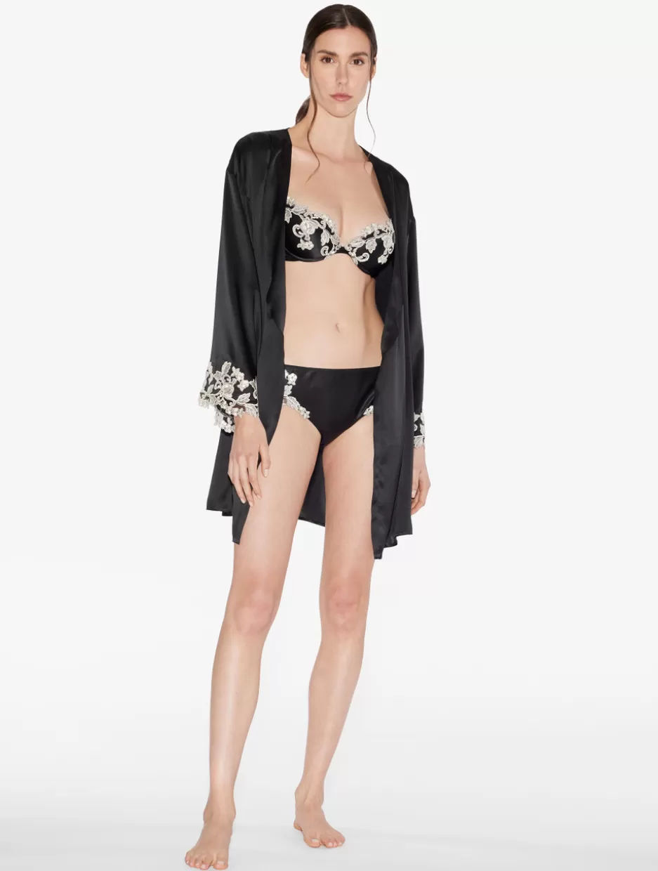 Robes | Silk Sleepwear-La Perla Silk Short Robe With Frastaglio Black