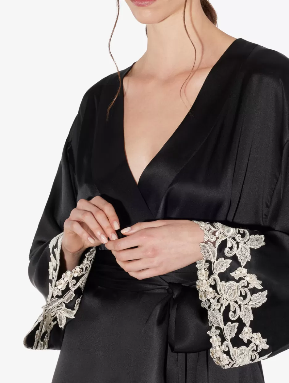 Robes | Silk Sleepwear-La Perla Silk Short Robe With Frastaglio Black