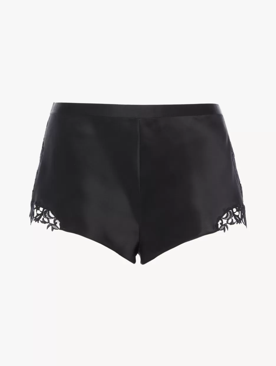 Pajamas | Sleep Shorts & Trousers-La Perla Silk Sleep Shorts With Macramé Frastaglio Black