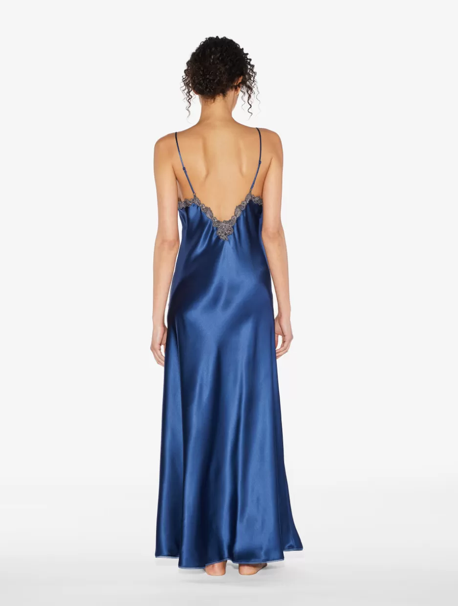 Slips & Dresses | Silk Sleepwear-La Perla Long Nightgown With Frastaglio Blue