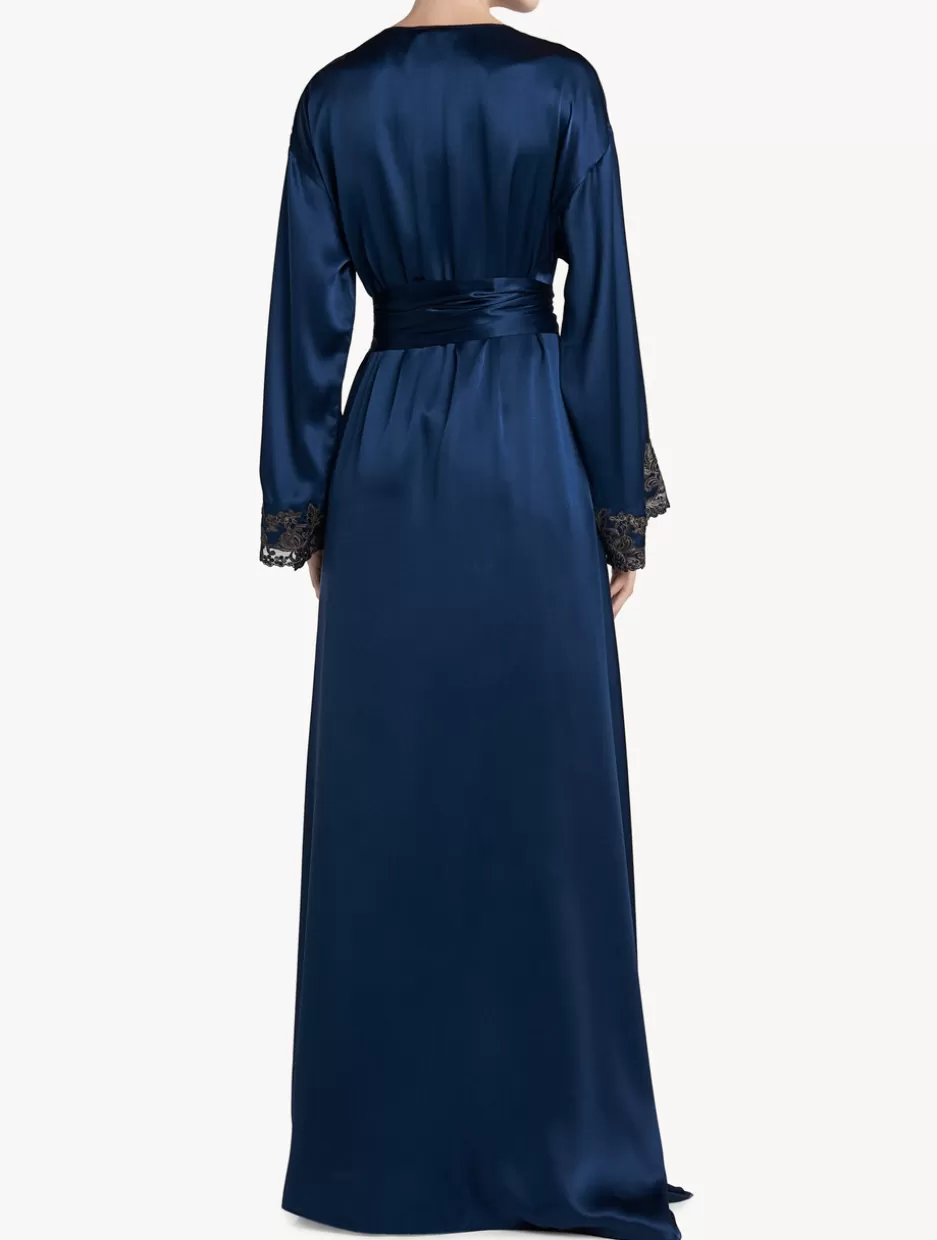 blue_long_silk_robe_with_frastaglio_11520.webp Robes | Silk Sleepwear-La Perla Blue Long Silk Robe With Frastaglio DarkBlue
