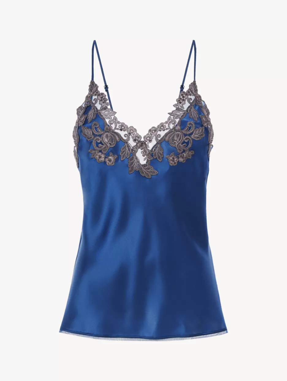 Camisoles | Pajamas-La Perla Blue Silk Camisole With Frastaglio DarkBlue