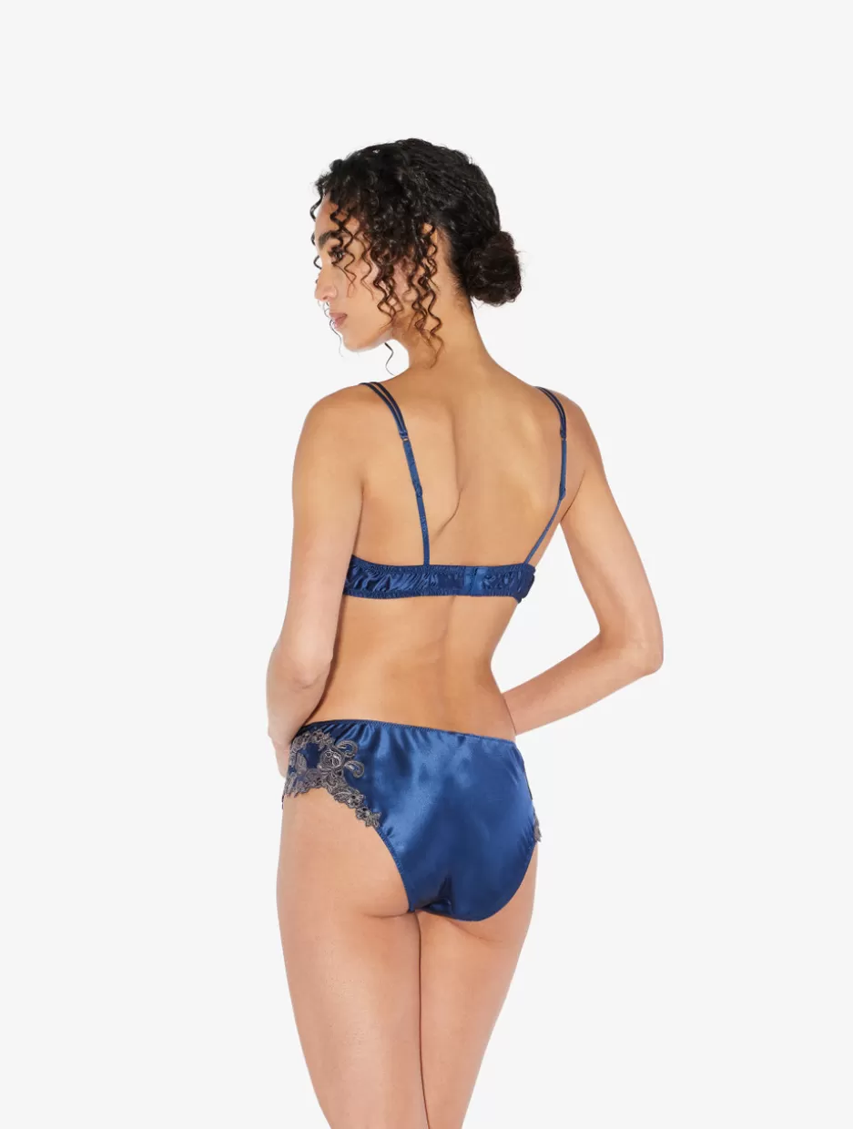 Mid-rise-La Perla Blue Silk Medium Briefs With Frastaglio DarkBlue