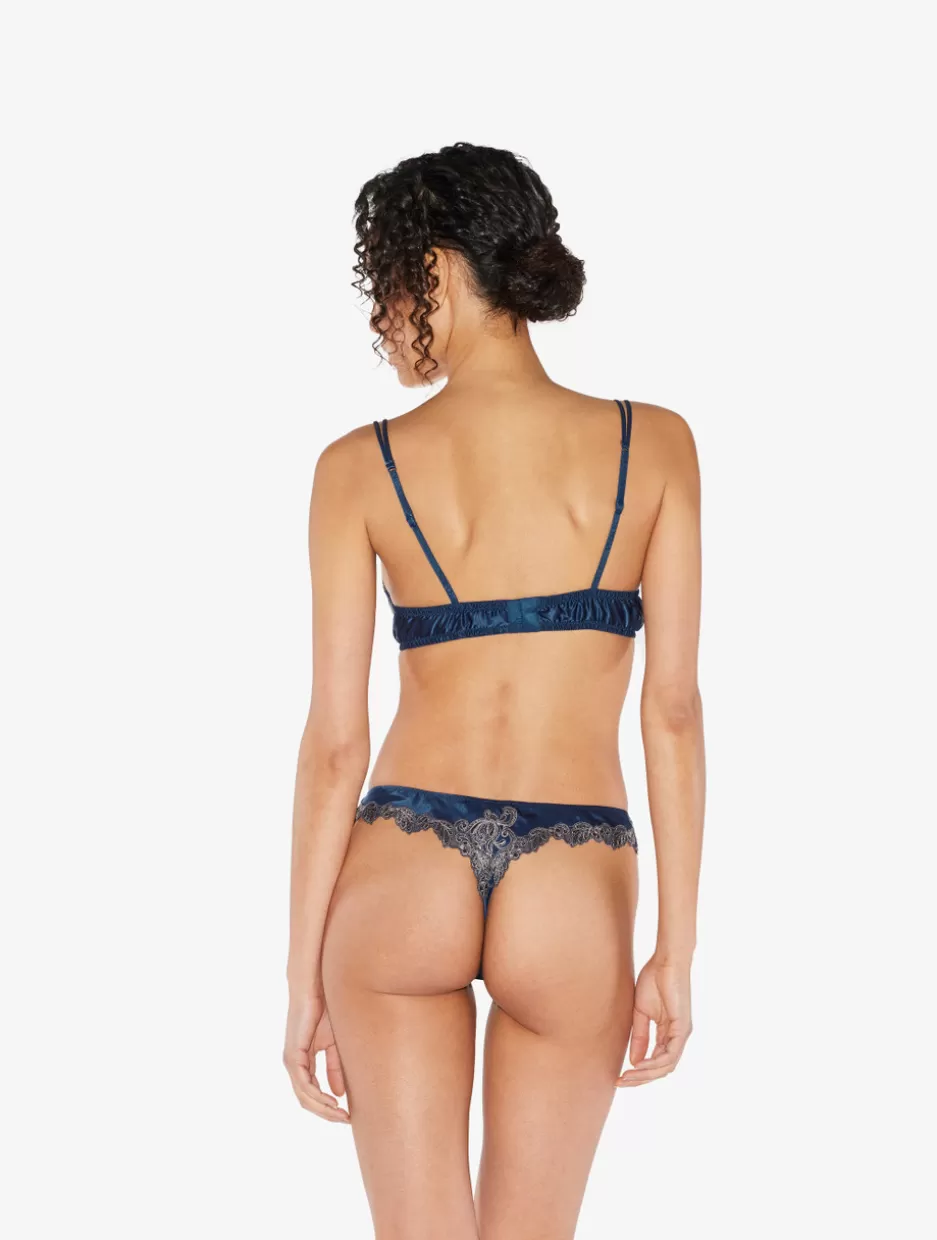Padded | Push-Up-La Perla Blue Silk Push-up Bra With Frastaglio DarkBlue