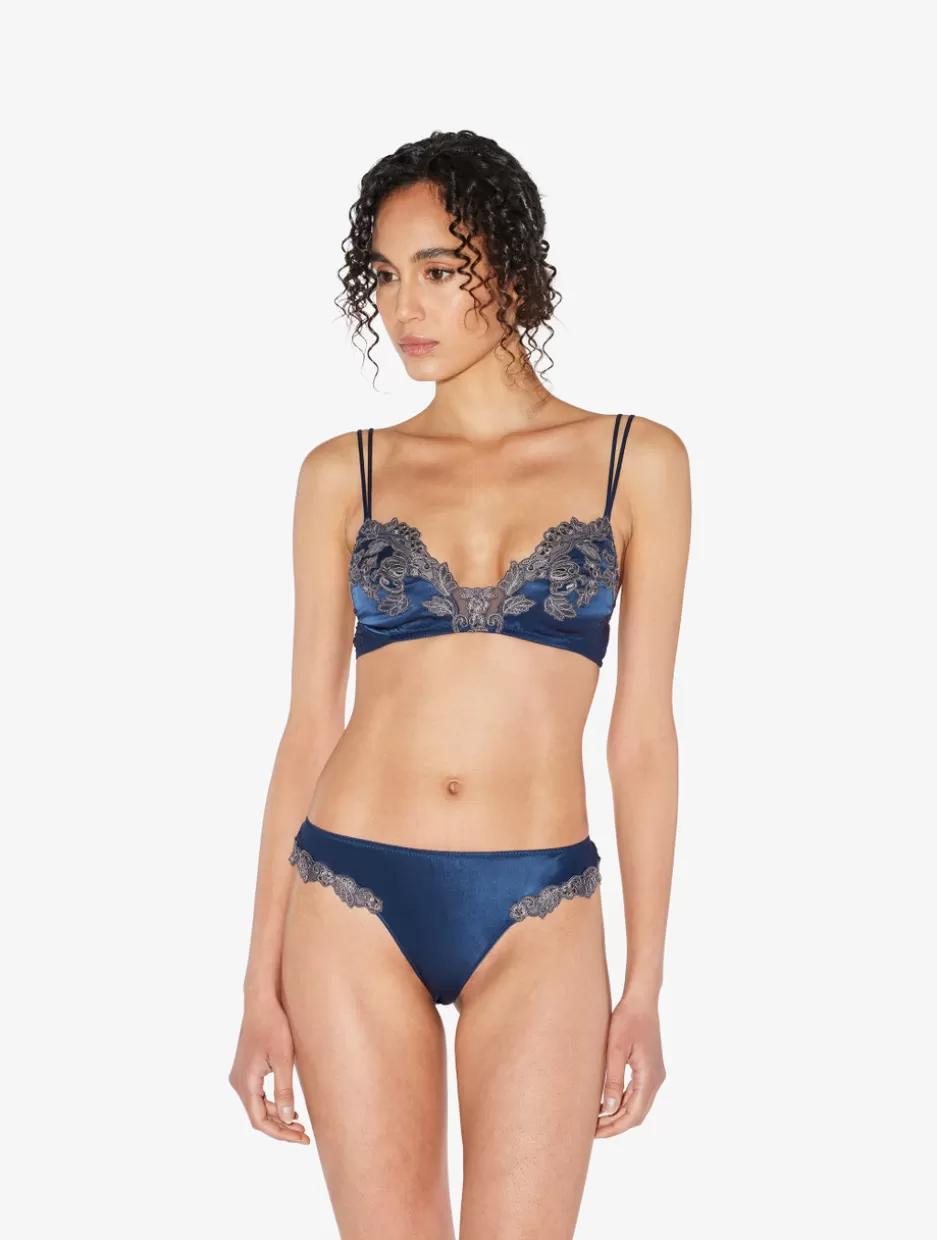 Triangle | Wireless-La Perla Blue Silk Triangle Bra With Frastaglio DarkBlue