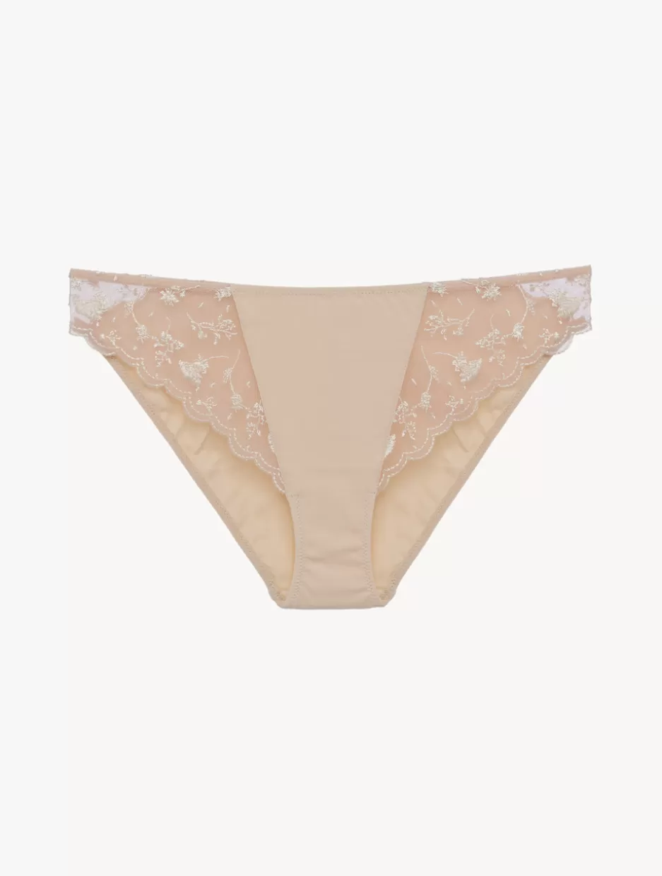 Mid-rise-La Perla Briefs In Halo And Ivory Nude With Embroidered Tulle Beige