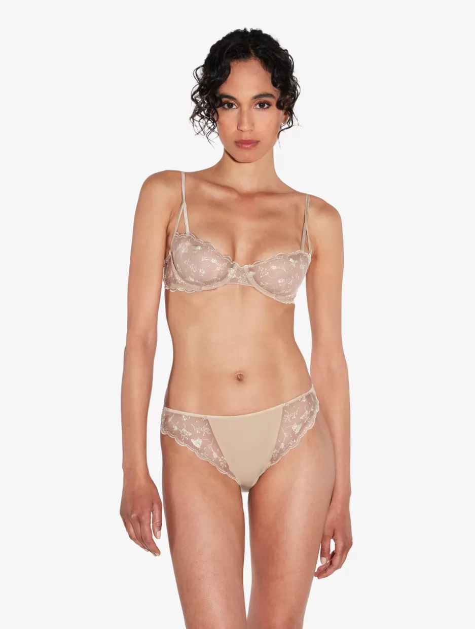 Mid-rise-La Perla Briefs In Halo And Ivory Nude With Embroidered Tulle Beige