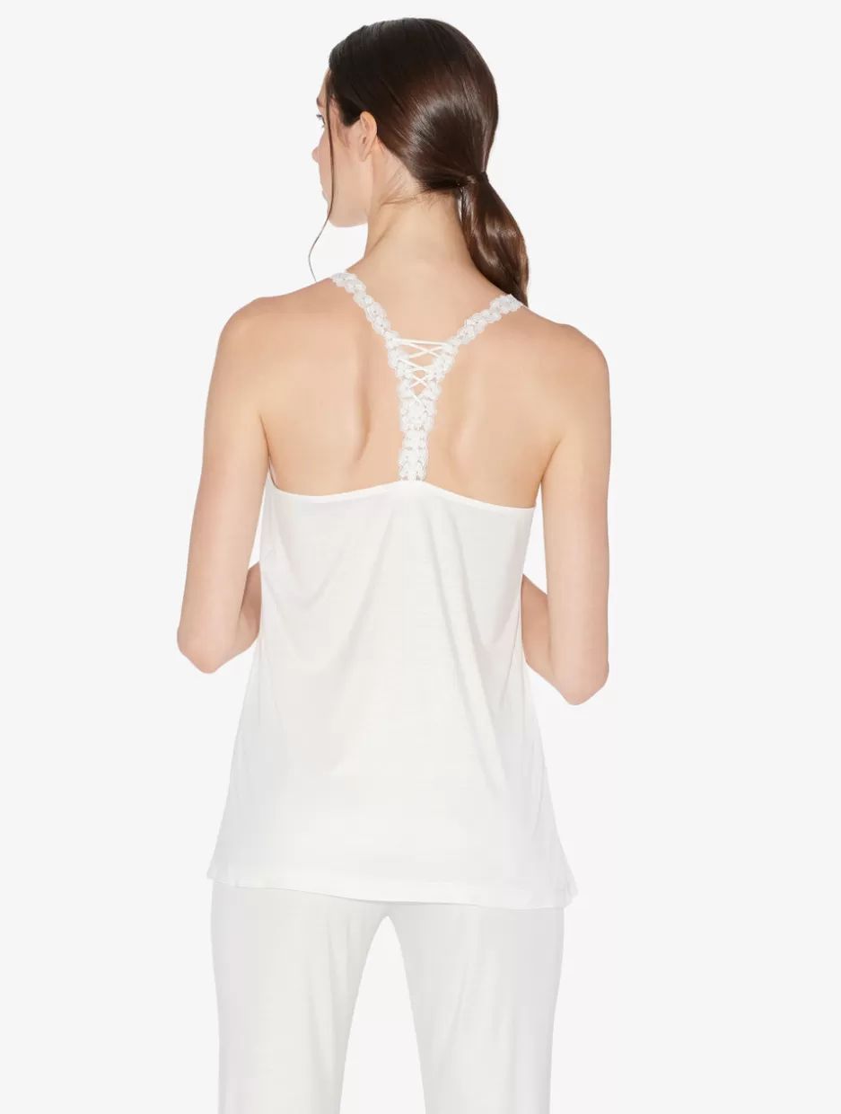 camisole_in_offwhite_modal_with_embroidered_tulle_10862.webp Camisoles | Pajamas-La Perla Camisole In Off-white Modal With Embroidered Tulle Natural