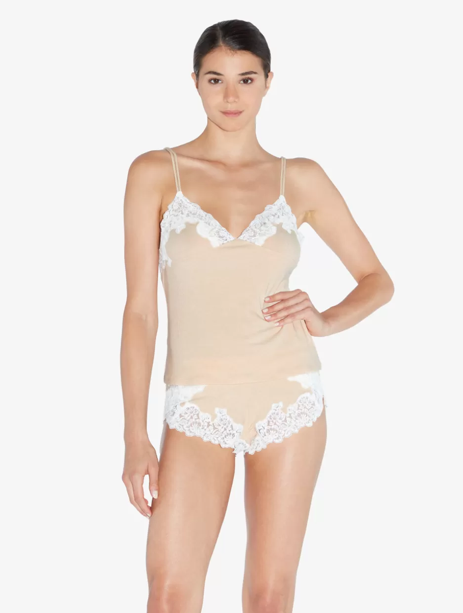 Camisoles | Pajamas-La Perla Cashmere Blend Ribbed Camisole In Halo With Frastaglio Yellow