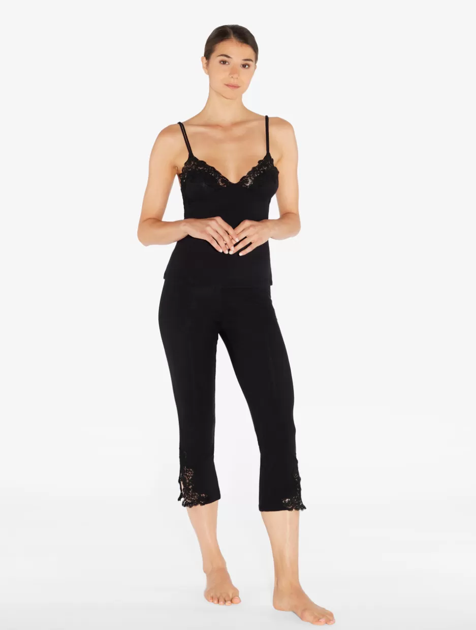 Camisoles | Pajamas-La Perla Cashmere Blend Ribbed Camisole In Onyx With Frastaglio Black