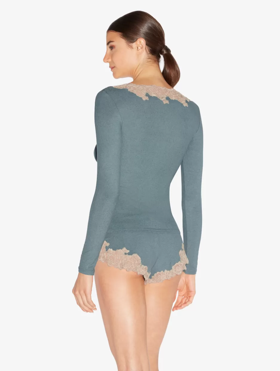 cashmere_blend_ribbed_longsleeved_top_in_sleepy_dream_with_frastaglio_10885.webp Camisoles | Pajamas-La Perla Cashmere Blend Ribbed Long-sleeved Top In Sleepy Dream With Frastaglio Blue