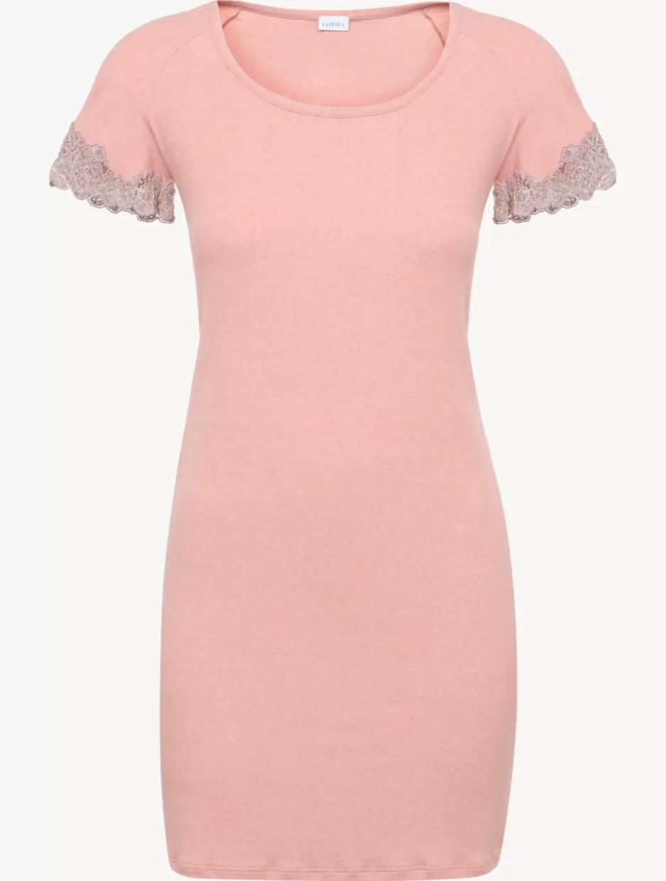 Pajamas | Slips & Dresses-La Perla Cashmere Blend Ribbed Short Nightgown In Blush Clay With Frastaglio Pink