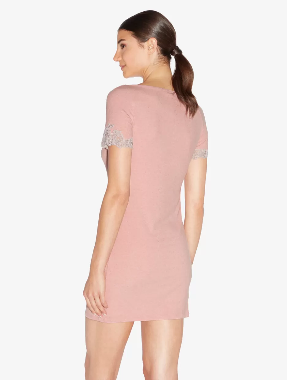 cashmere_blend_ribbed_short_nightgown_in_blush_clay_with_frastaglio_11204.webp Pajamas | Slips & Dresses-La Perla Cashmere Blend Ribbed Short Nightgown In Blush Clay With Frastaglio Pink