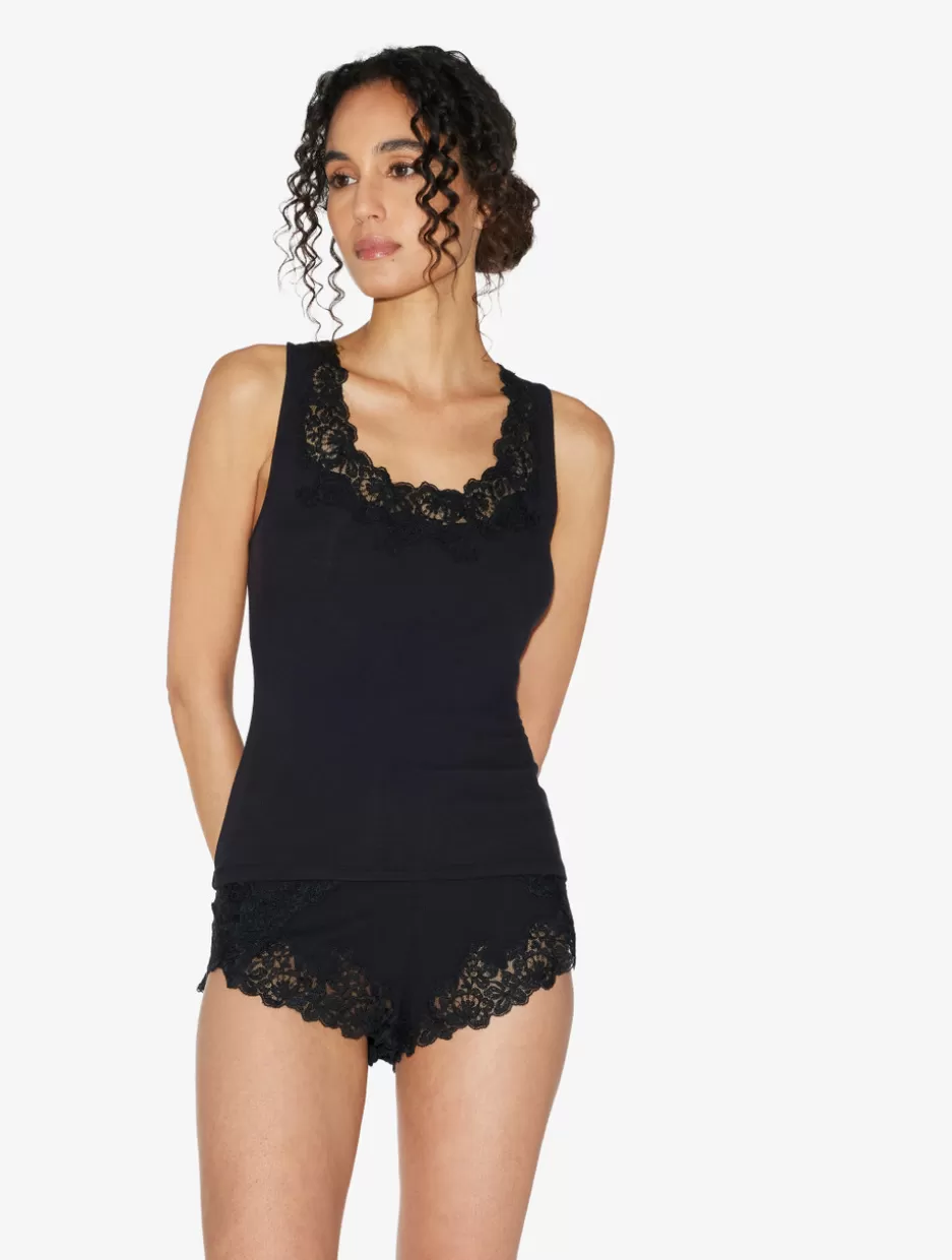 Pajamas | Loungewear-La Perla Cashmere Blend Ribbed Sleep Shorts In Onyx With Frastaglio Black