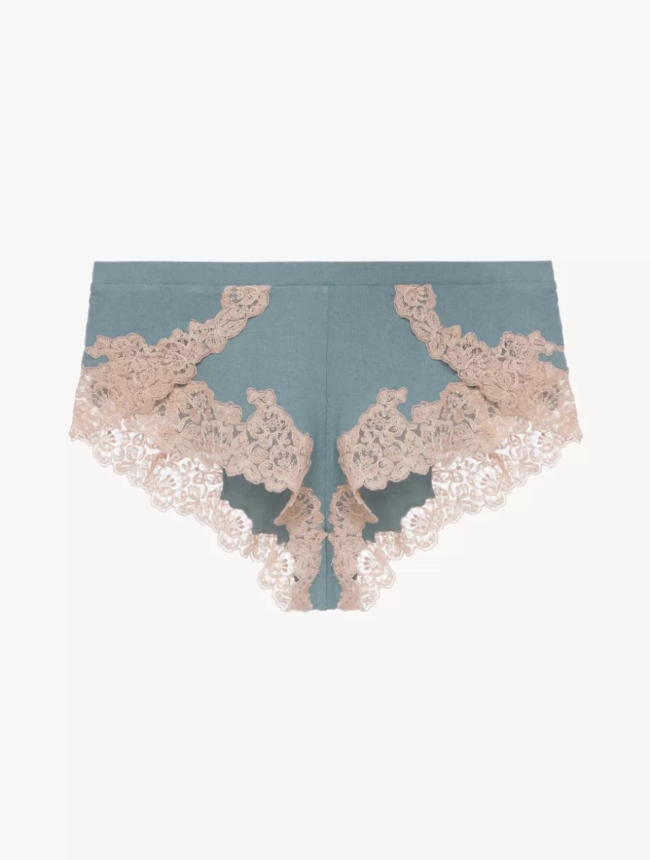 Pajamas | Loungewear-La Perla Cashmere Blend Ribbed Sleep Shorts In Sleepy Dream With Frastaglio Blue