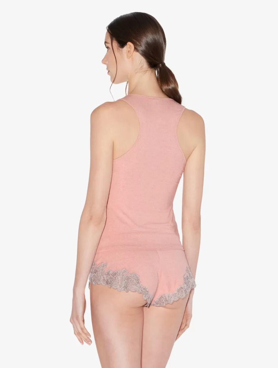 Camisoles | Pajamas-La Perla Cashmere Blend Ribbed Tank Top In Blush Clay With Frastaglio Pink