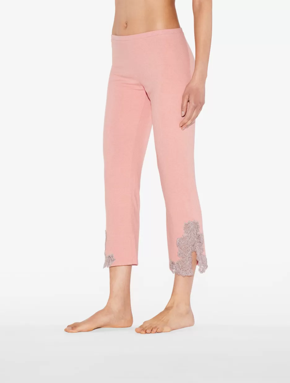 Pajamas | Loungewear-La Perla Cashmere Blend Ribbed Trousers In Blush Clay With Frastaglio Pink
