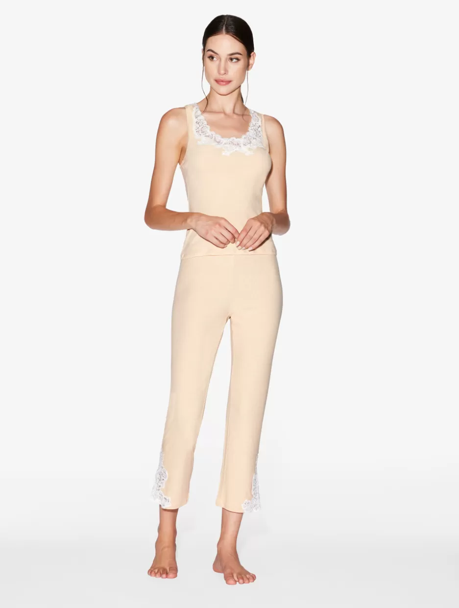 Pajamas | Loungewear-La Perla Cashmere Blend Ribbed Trousers In Halo With Frastaglio Yellow