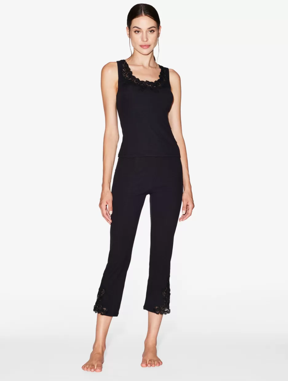 Pajamas | Loungewear-La Perla Cashmere Blend Ribbed Trousers In Onyx With Frastaglio Black