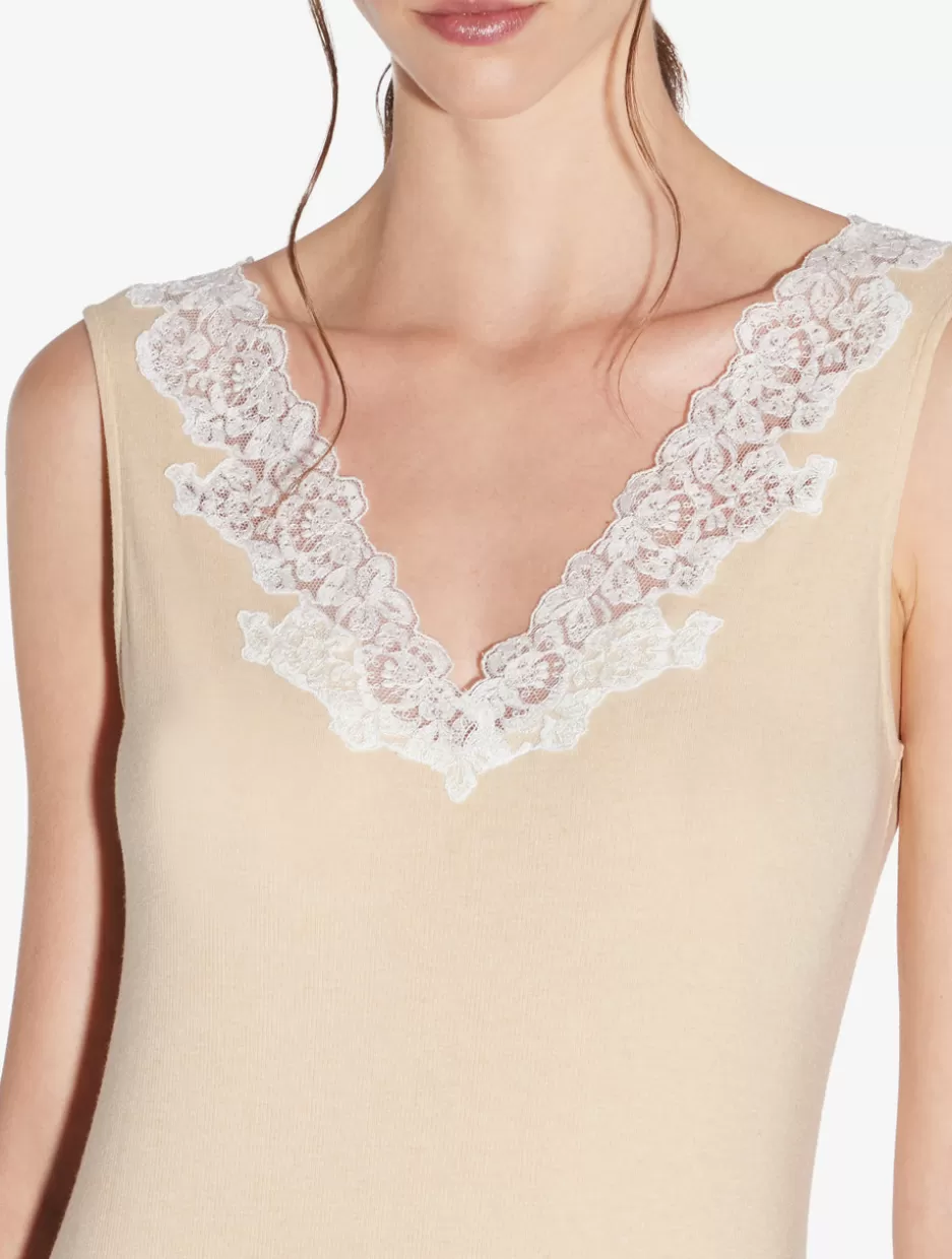 Pajamas | Loungewear-La Perla Long Cashmere Blend Ribbed Nightgown In Halo With Frastaglio Yellow