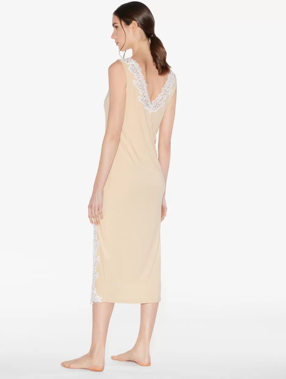 Pajamas | Loungewear-La Perla Long Cashmere Blend Ribbed Nightgown In Halo With Frastaglio Yellow
