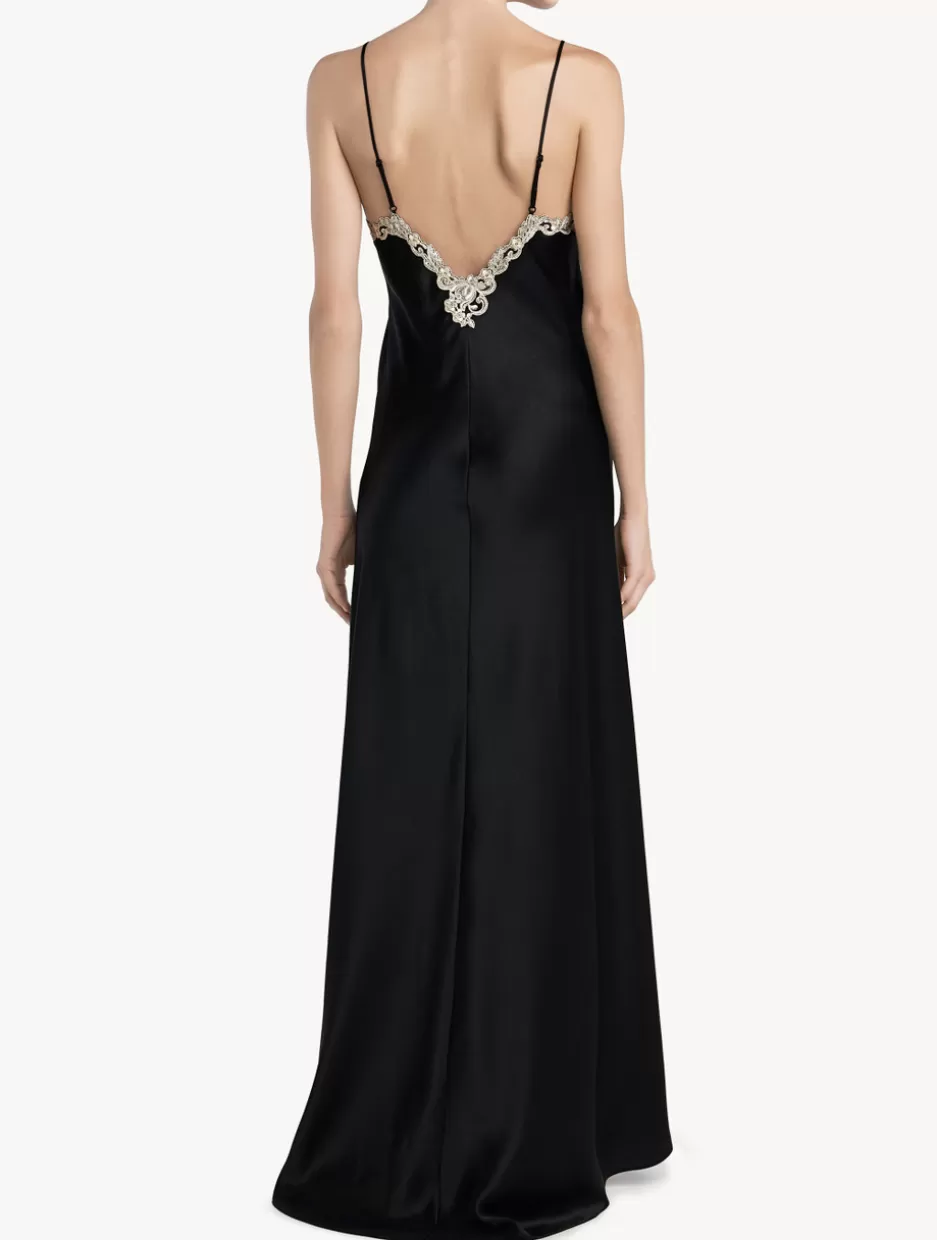 Slips & Dresses | Silk Sleepwear-La Perla Long Nightgown In With Frastaglio Black