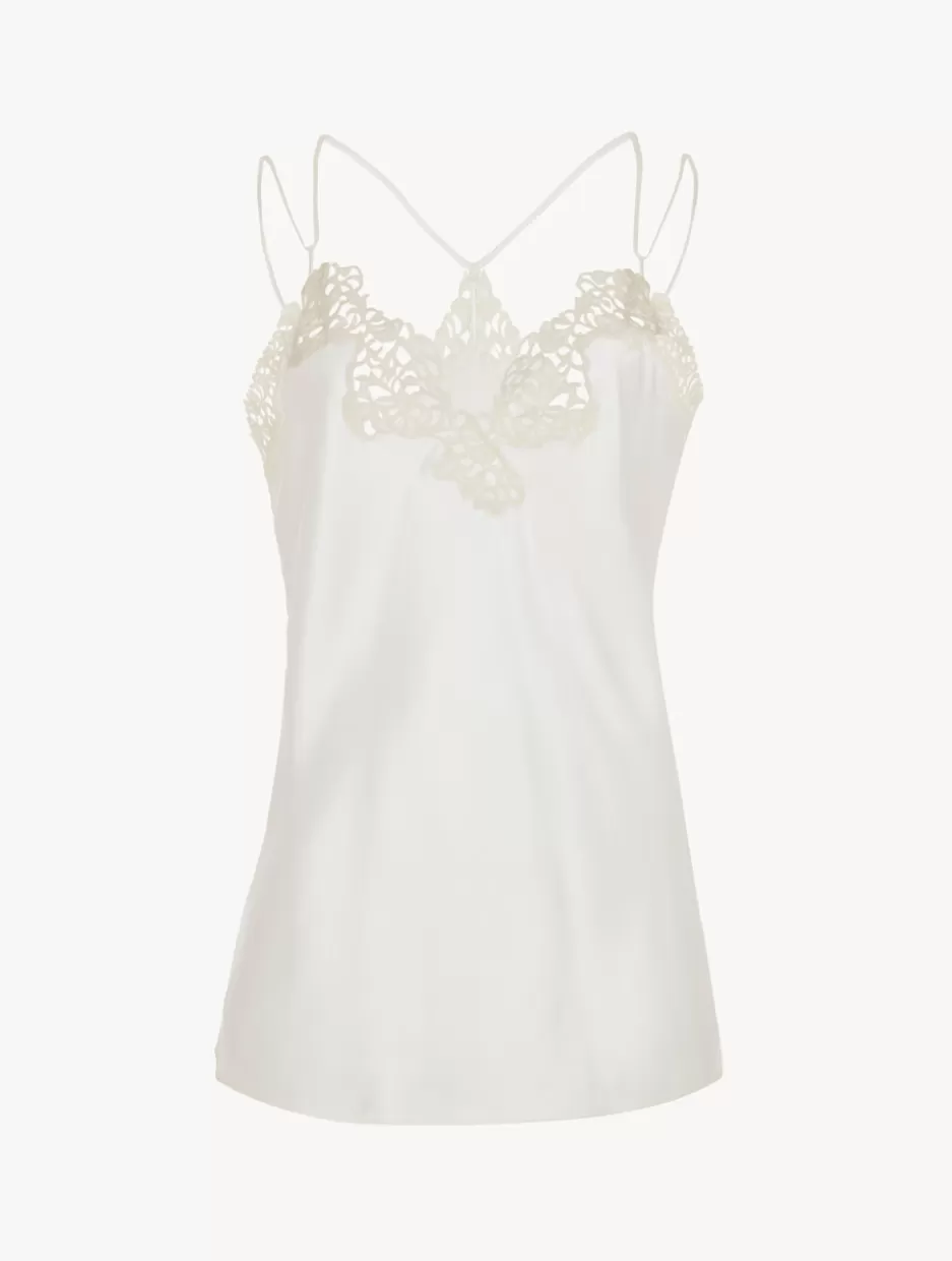 Camisoles | Pajamas-La Perla Off-white Camisole In Silk With Macramé Frastaglio OffWhite