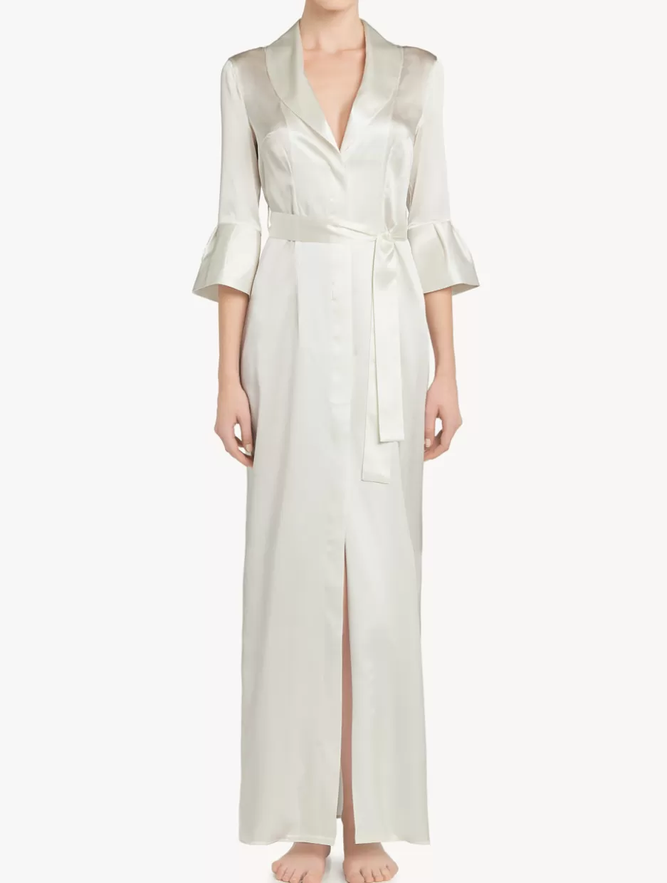 Robes | Silk Sleepwear-La Perla Off-white Long Silk Belted Robe Natural