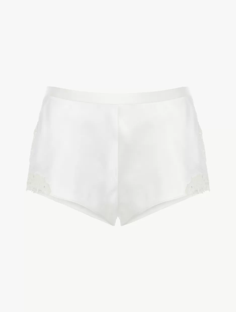 Pajamas | Sleep Shorts & Trousers-La Perla Off-white Silk Sleep Shorts With Macramé Frastaglio OffWhite