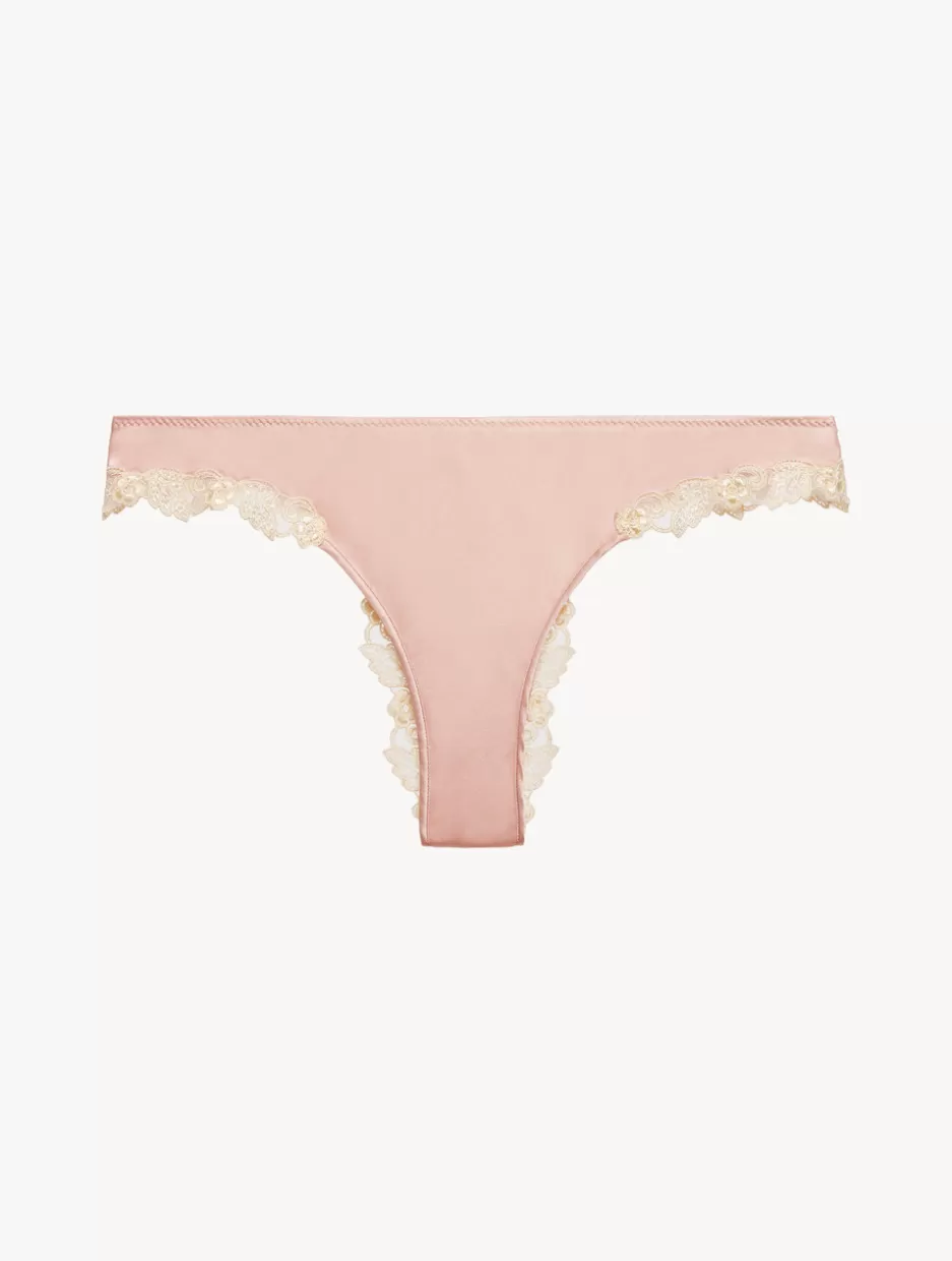 Brazilian-La Perla Silk Brazilian Briefs With Ivory Frastaglio Pink