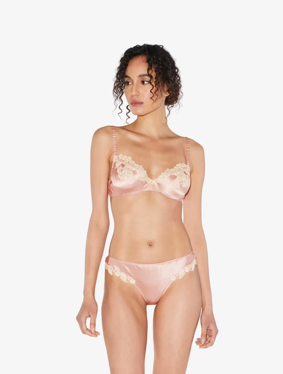 Brazilian-La Perla Silk Brazilian Briefs With Ivory Frastaglio Pink