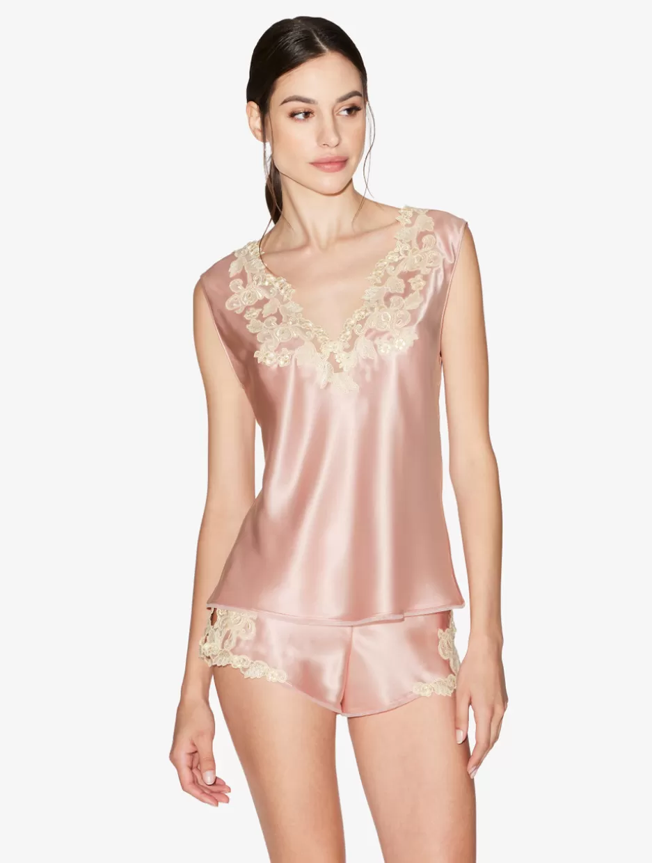 Camisoles | Pajamas-La Perla Silk Satin Top With Frastaglio Pink