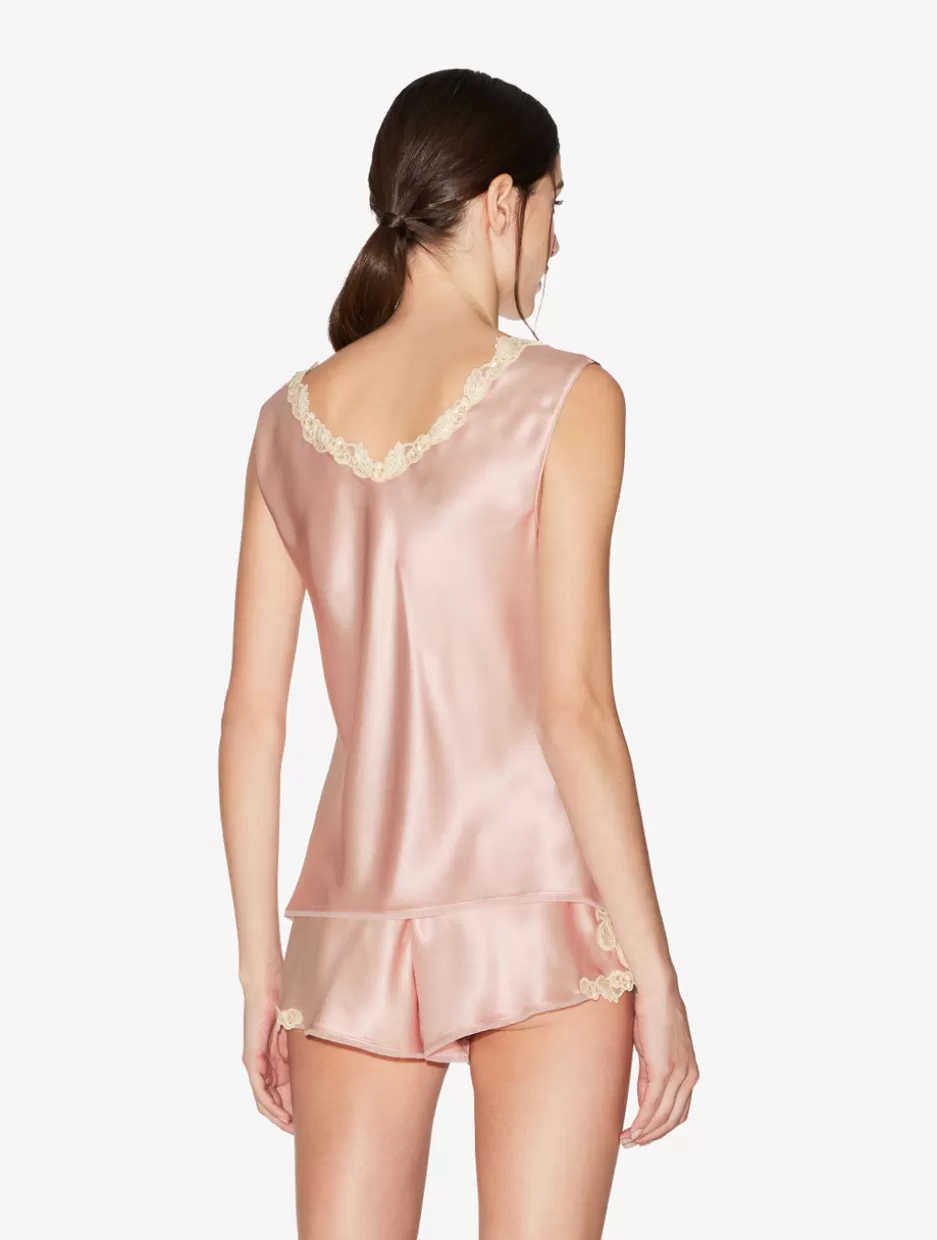 pink_silk_satin_top_with_frastaglio_10868.webp Camisoles | Pajamas-La Perla Silk Satin Top With Frastaglio Pink