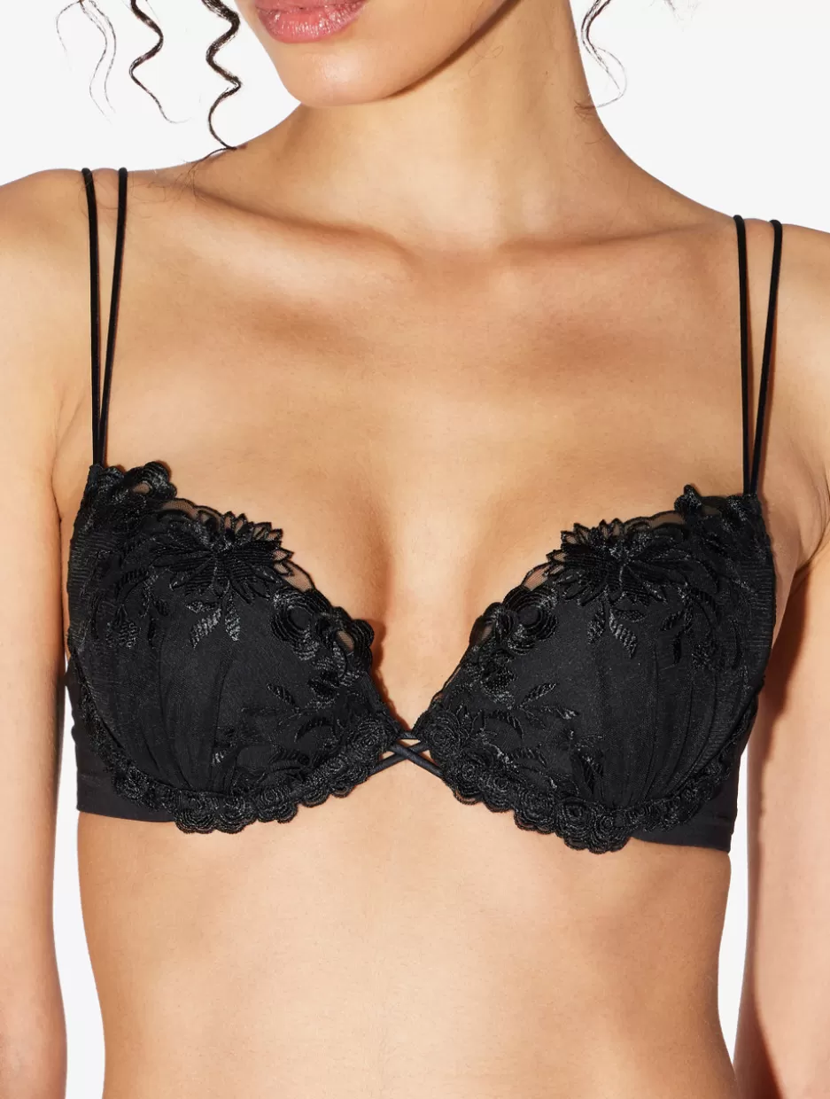 pushup_bra_in_black_lycra_with_embroidered_tulle_9862.webp Padded | Push-Up-La Perla Push-up Bra In Lycra With Embroidered Tulle Black