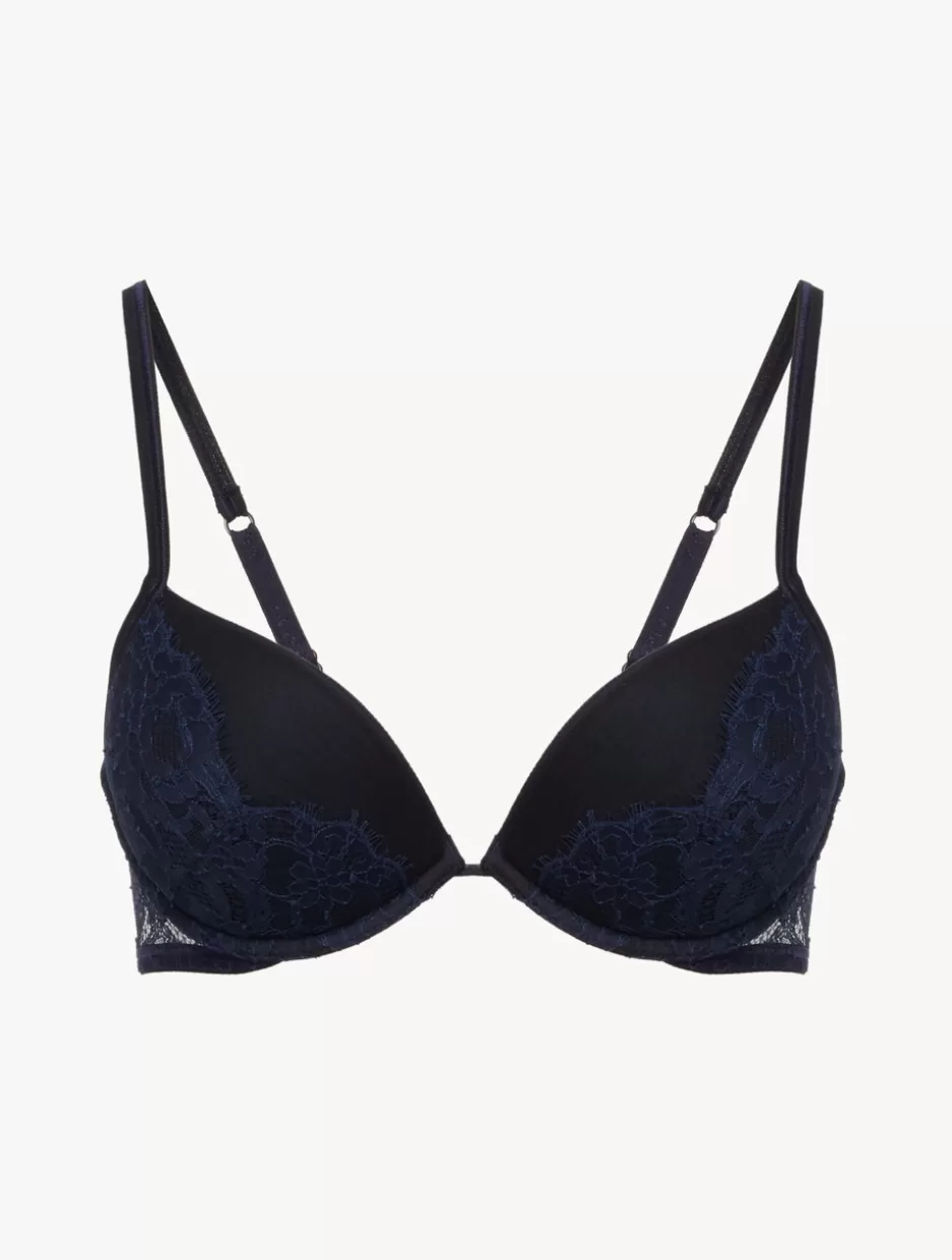 Padded | Push-Up-La Perla Push-Up Bra In Steel And Black With Leavers Lace Blue