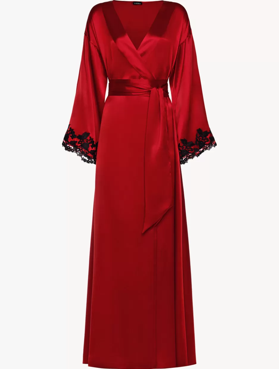 Robes | Silk Sleepwear-La Perla Long Silk Robe With Frastaglio Red