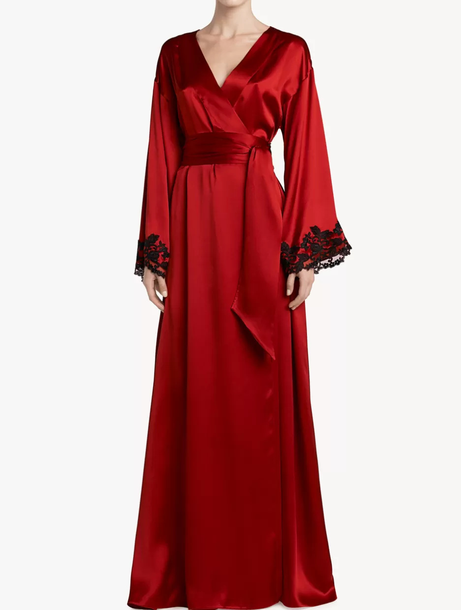 Robes | Silk Sleepwear-La Perla Long Silk Robe With Frastaglio Red