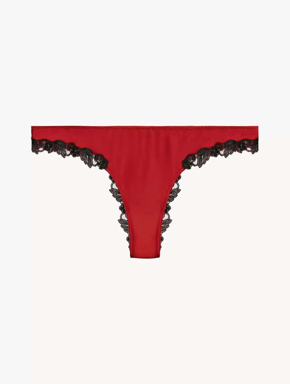 Brazilian-La Perla Silk Brazilian Briefs With Black Frastaglio Red